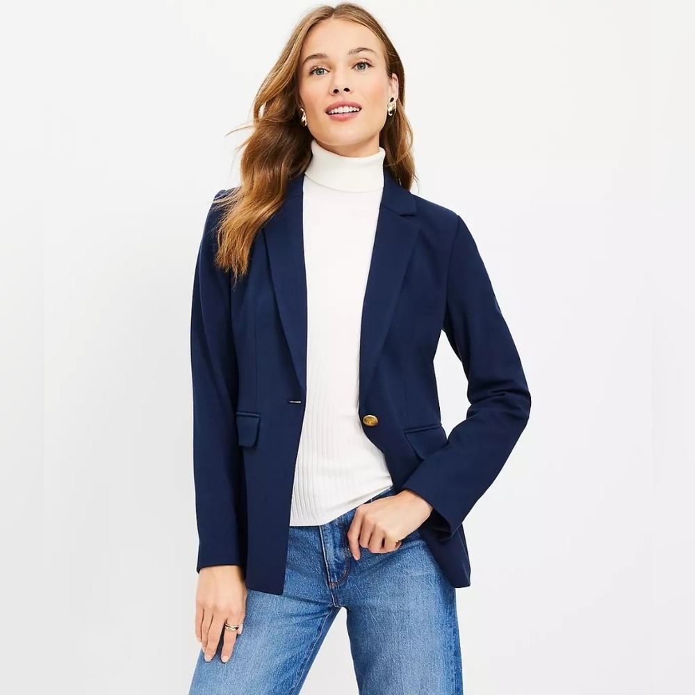LOFT Knit Twill Modern Blazer Navy Womens Size 8